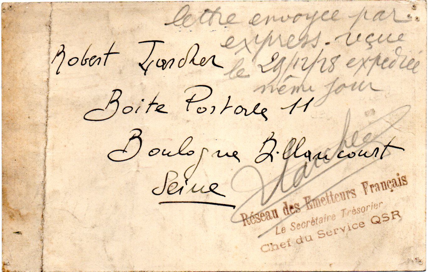 Back of QSL card 1OP