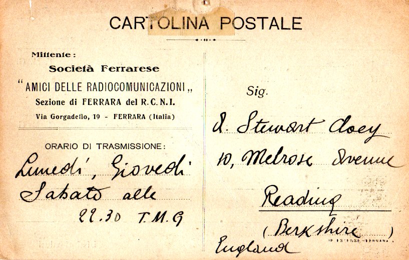 Back of QSL card I1AA