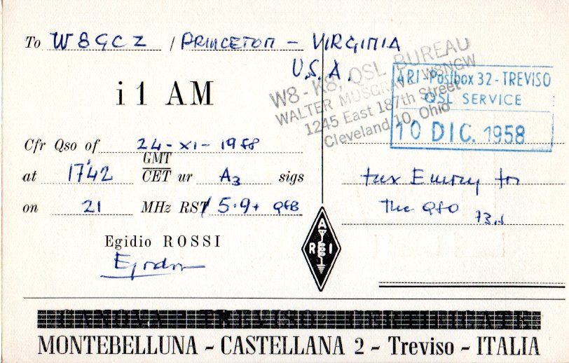 Back of QSL card I1AM