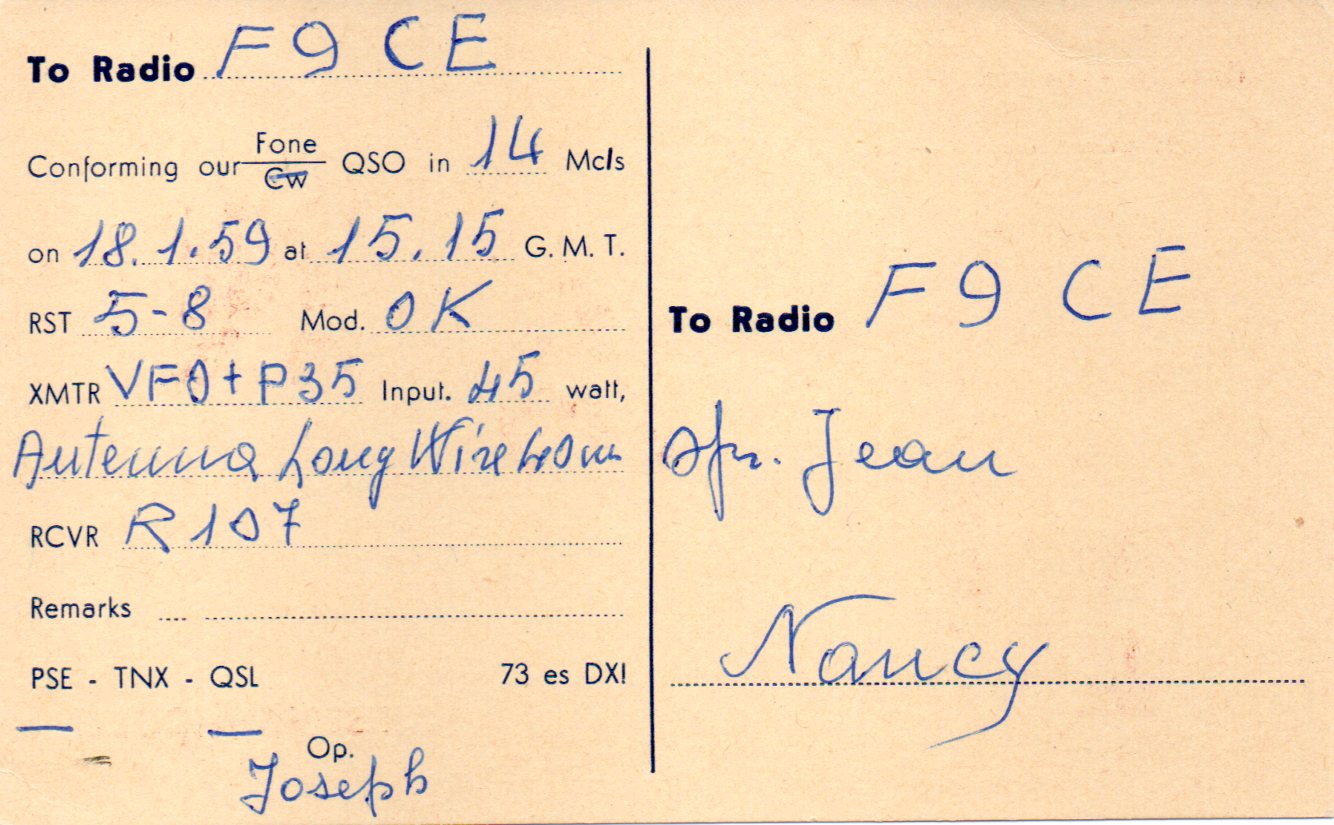 Back of QSL card I1AN