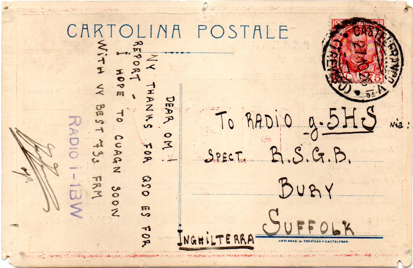 Back of QSL card I1BW