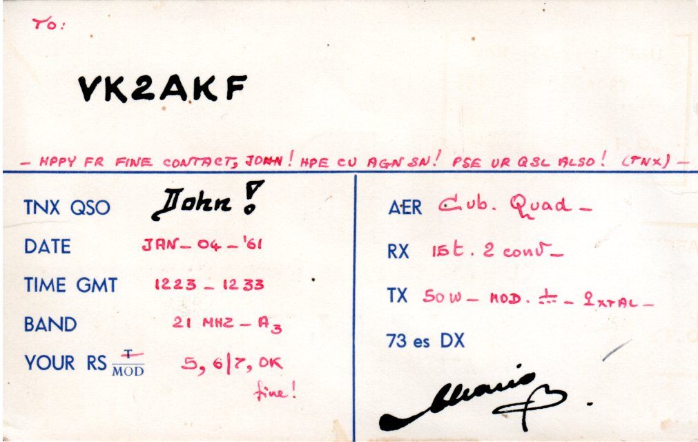 Back of QSL card I1BZ