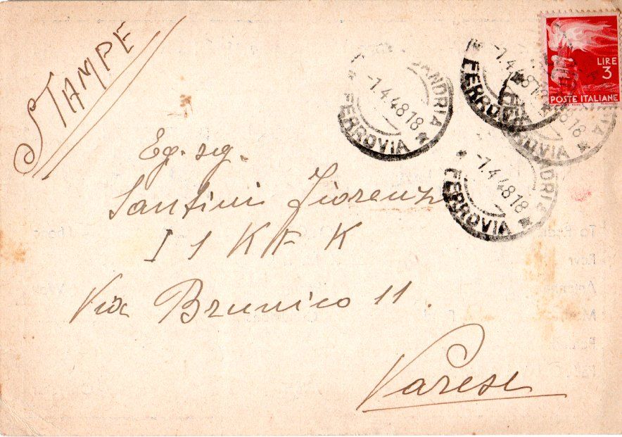 Back of QSL card I1DH