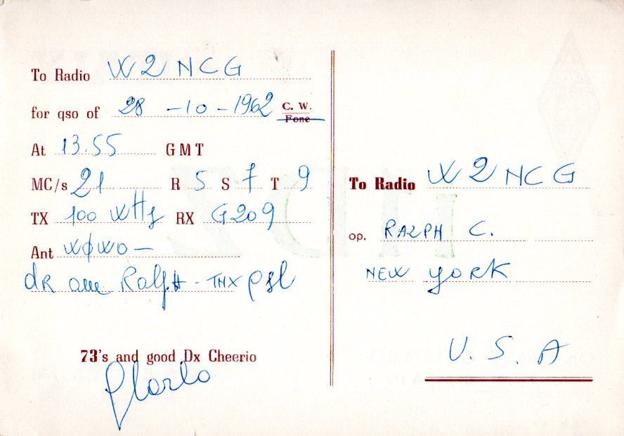 Back of QSL card I1DZ