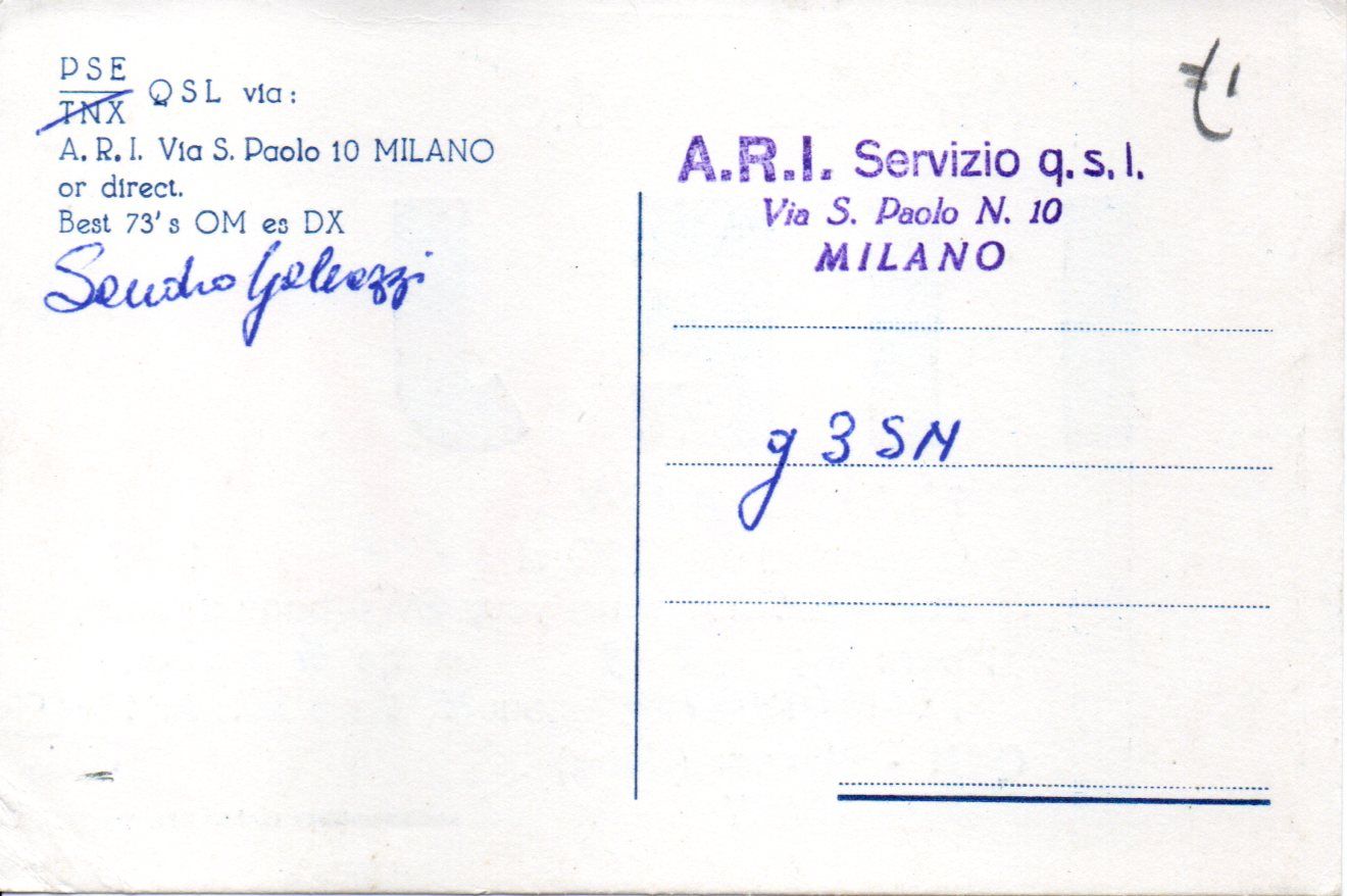 Back of QSL card I1EJ