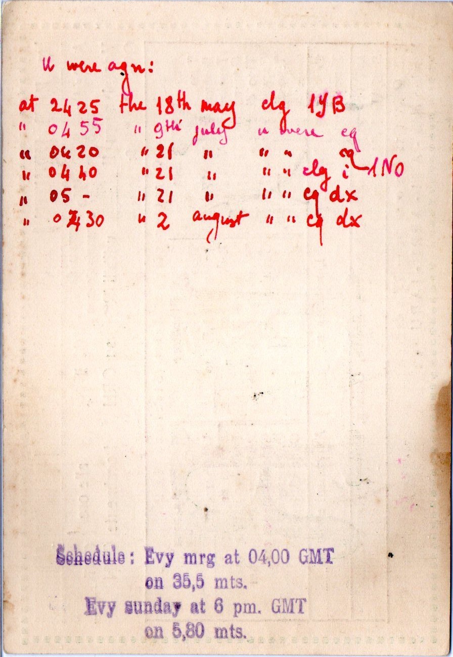 Back of QSL card I1ER