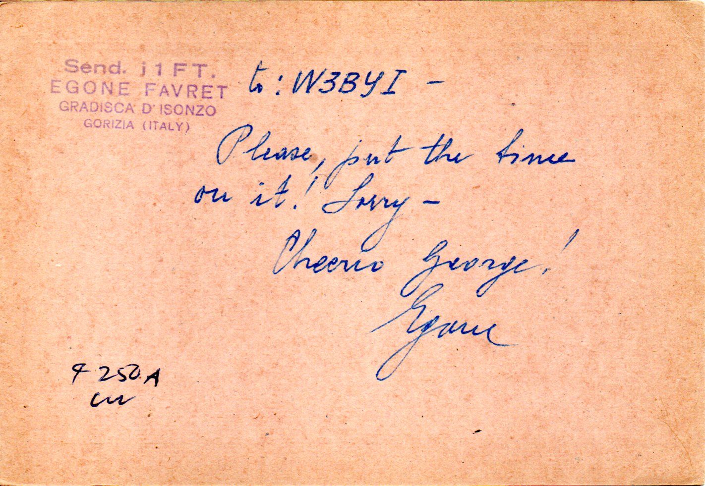 Back of QSL card I1FT