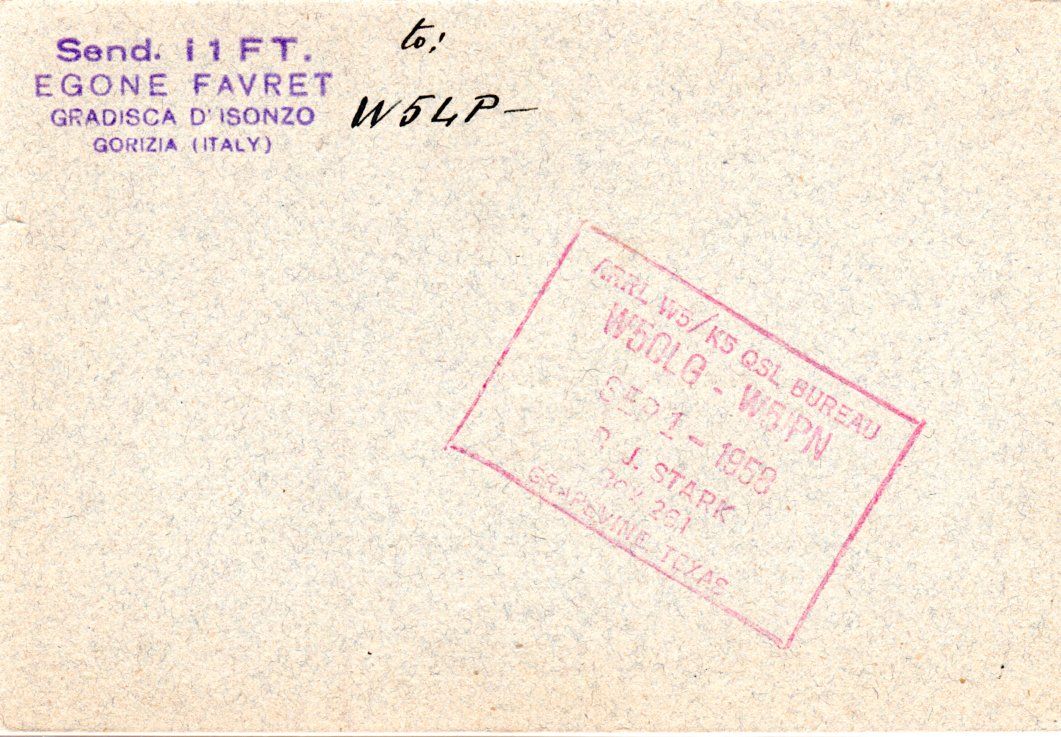 Back of QSL card I1FT