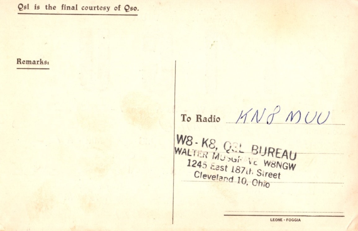 Back of QSL card I1GU