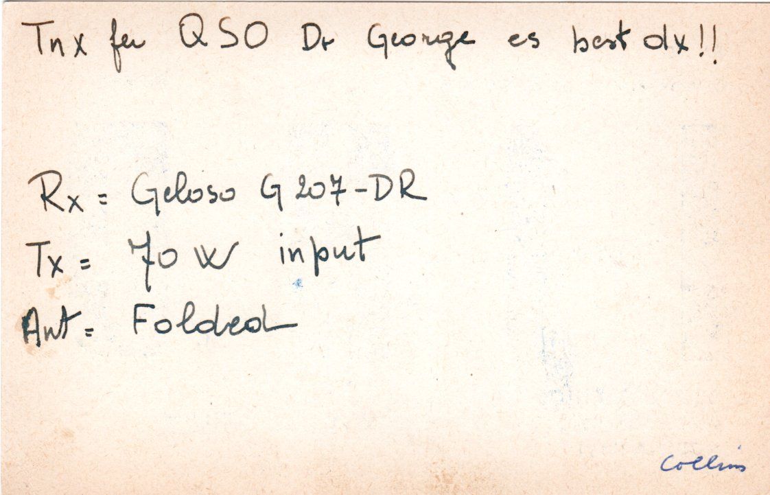 Back of QSL card I1HD