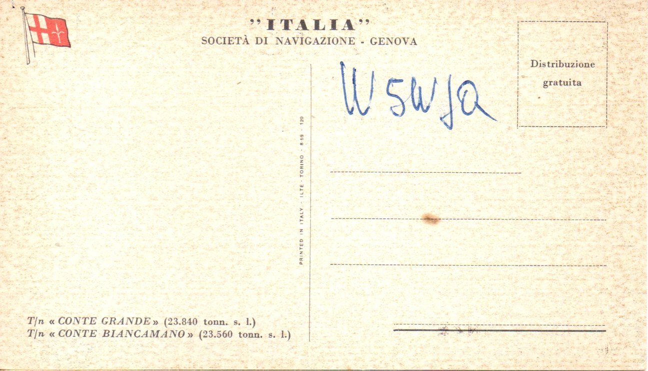 Back of QSL card I1HL