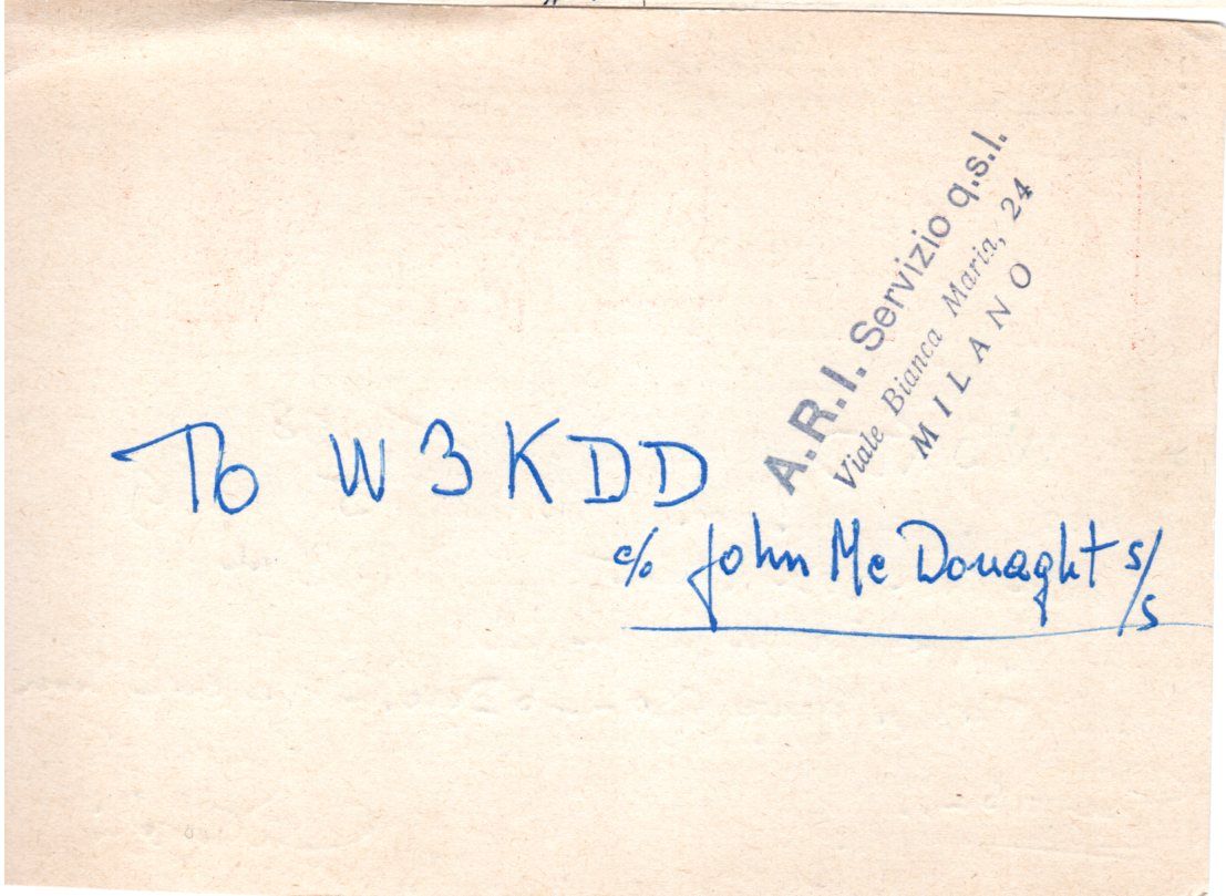 Back of QSL card I1HV