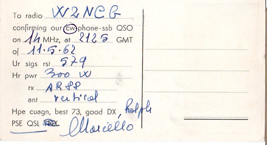 Back of QSL card I1IF