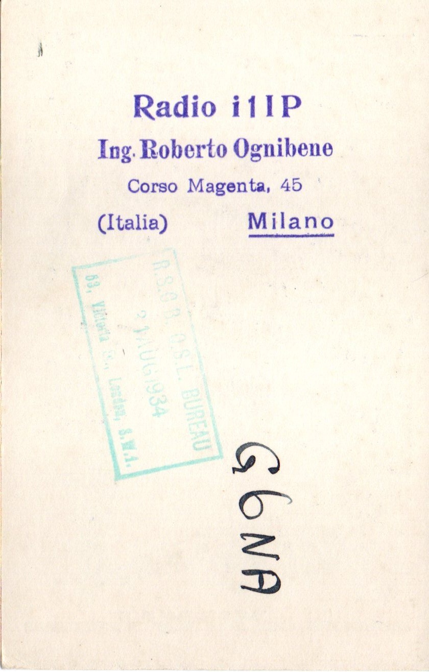 Back of QSL card I1IP