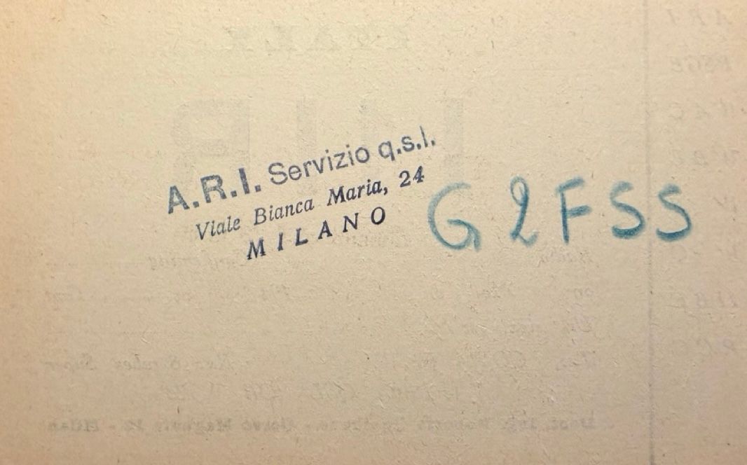 Back of QSL card I1IR