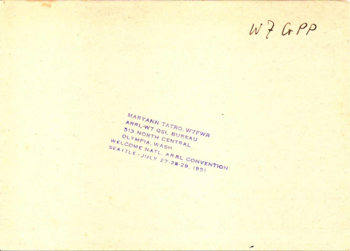 Back of QSL card I1IT