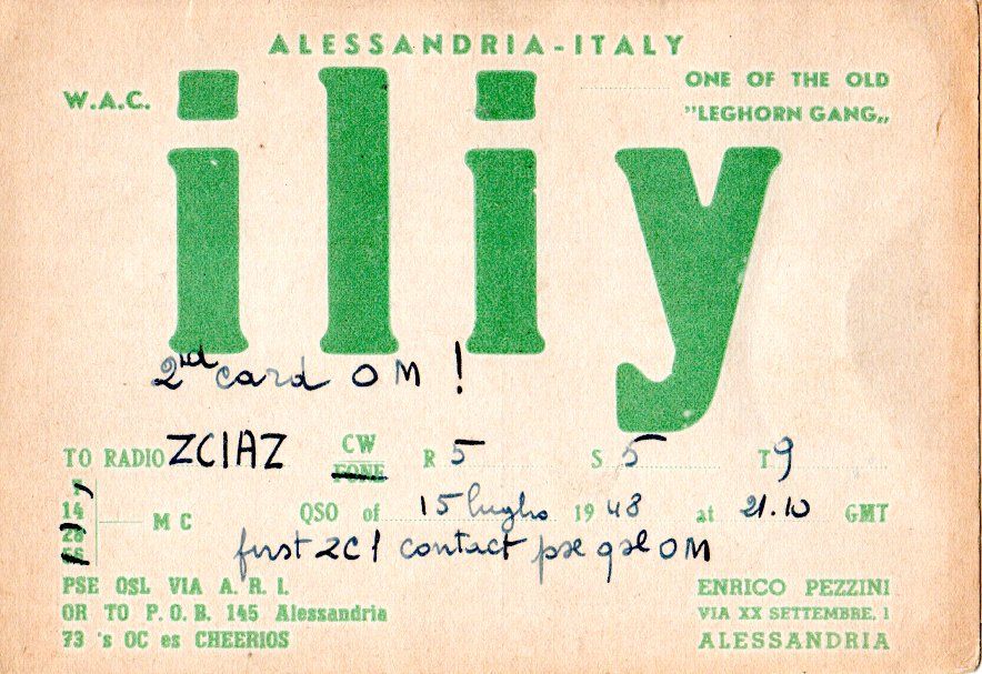 Back of QSL card I1IY