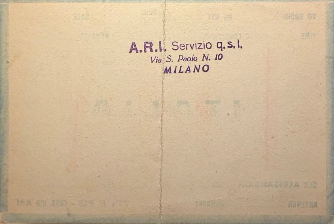 Back of QSL card I1IY