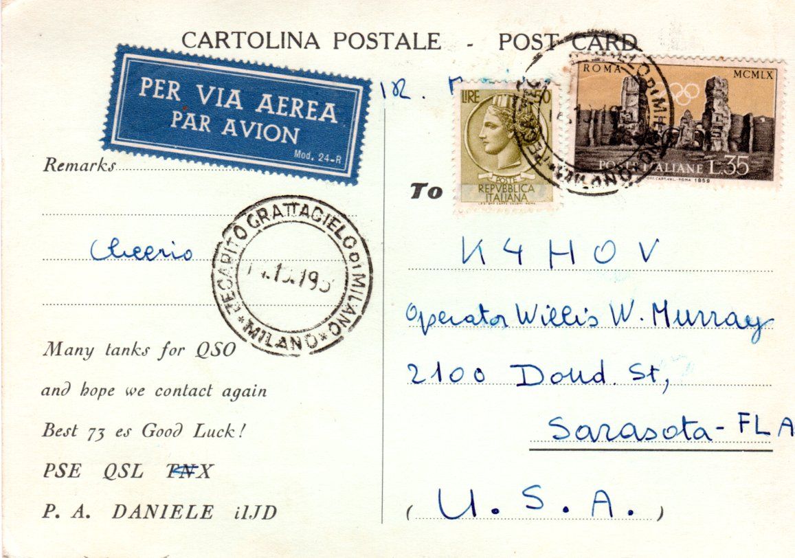 Back of QSL card I1JD