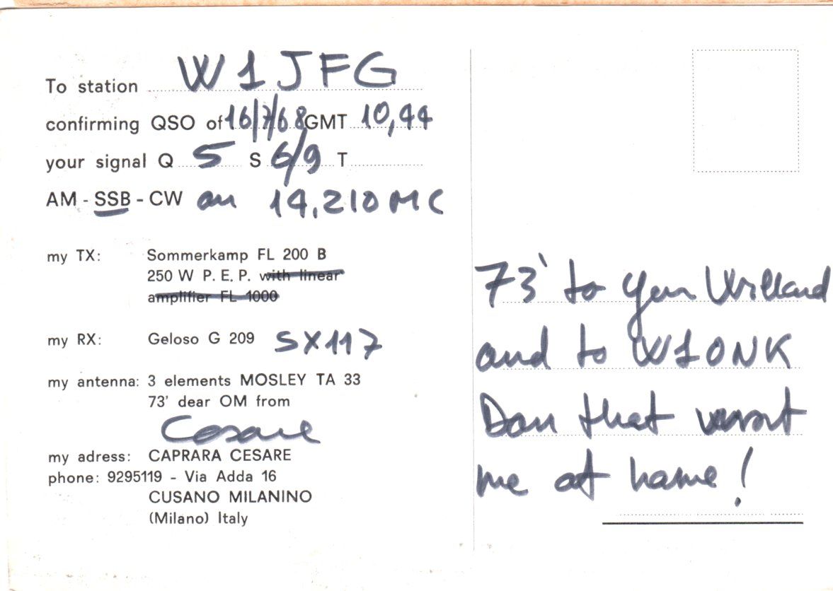 Back of QSL card I1JZ