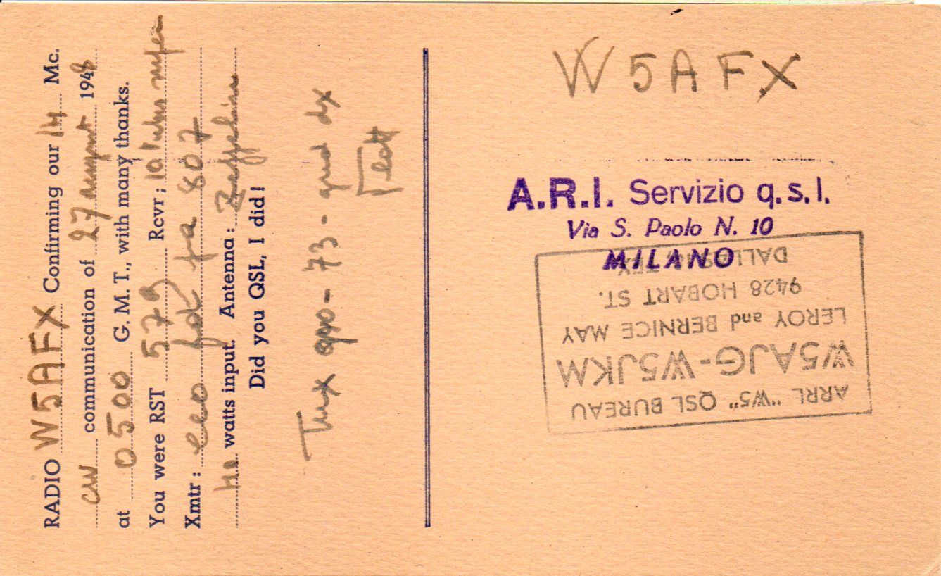 Back of QSL card I1KE