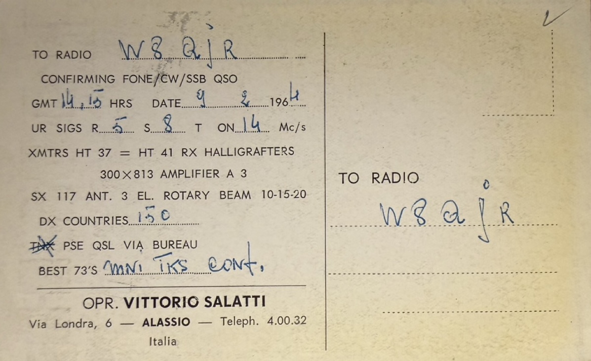 Back of QSL card I1KH