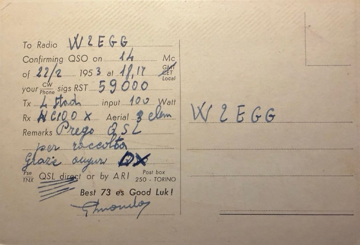 Back of QSL card I1KK