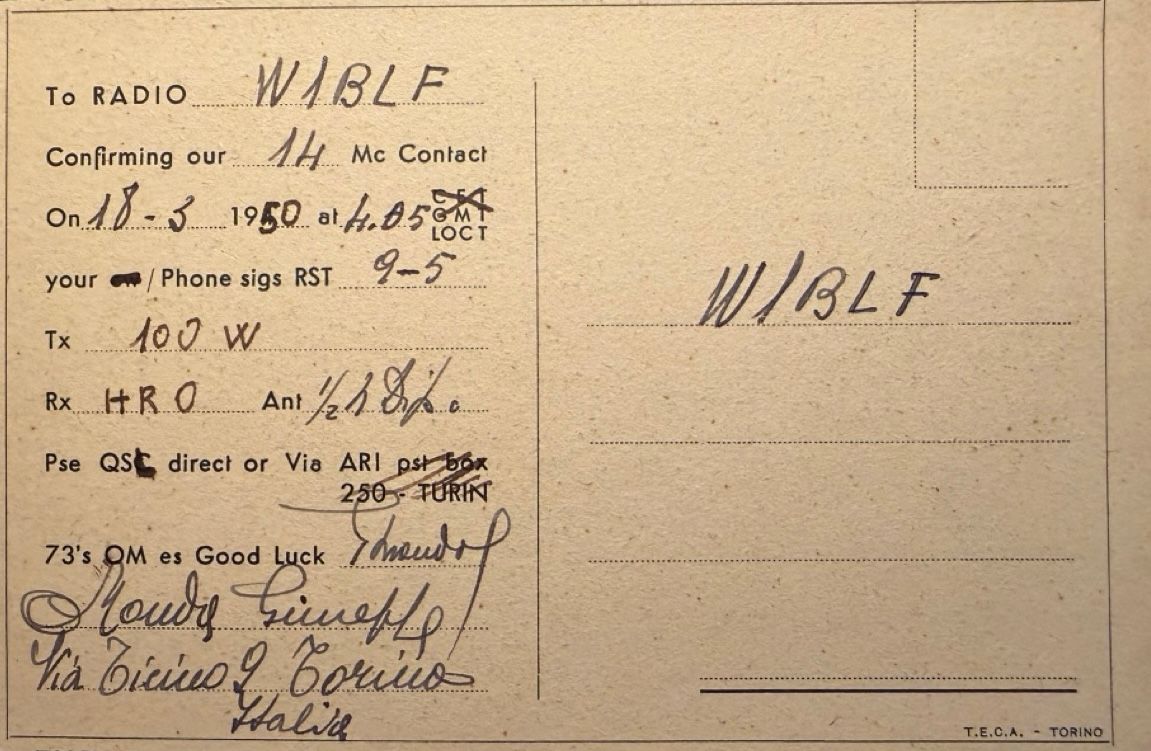 Back of QSL card I1KM