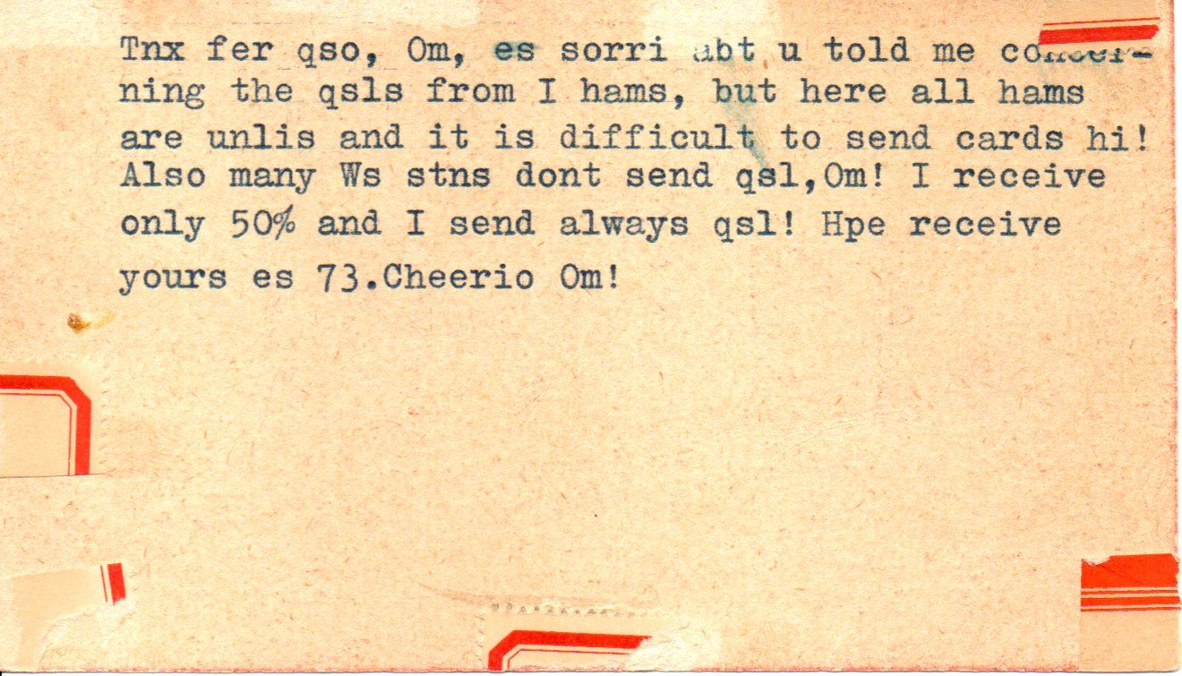 Back of QSL card I1KN