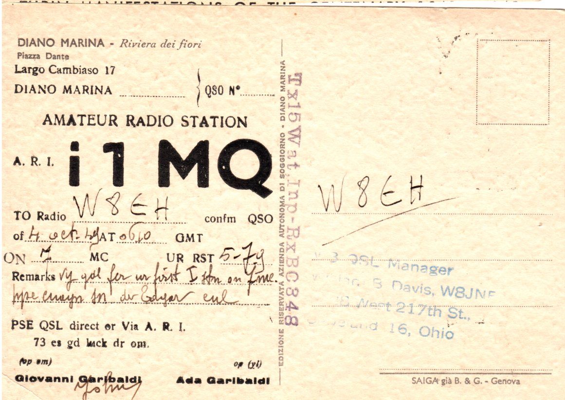 Back of QSL card I1MQ