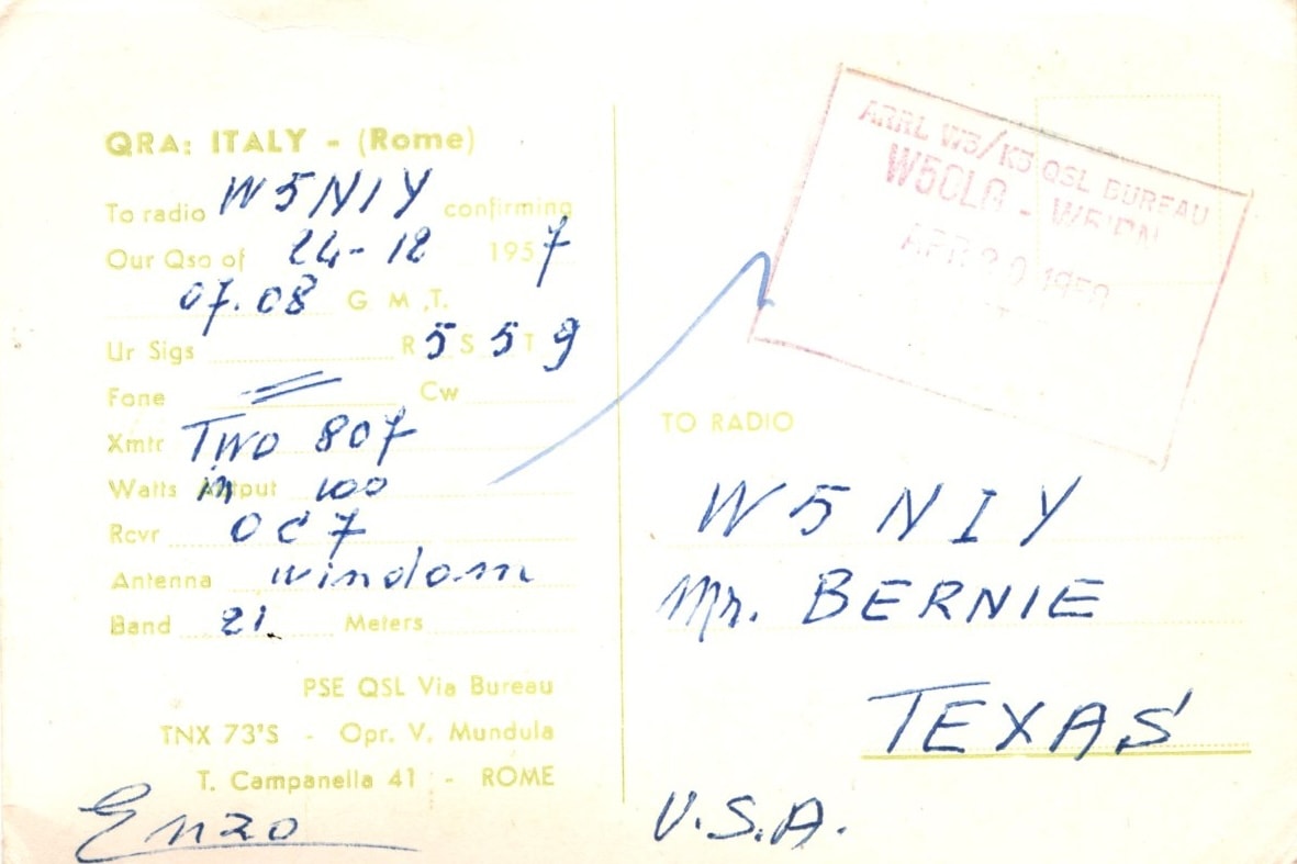 Back of QSL card I1MV