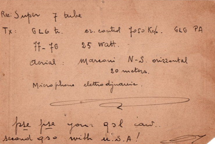 Back of QSL card I1NL