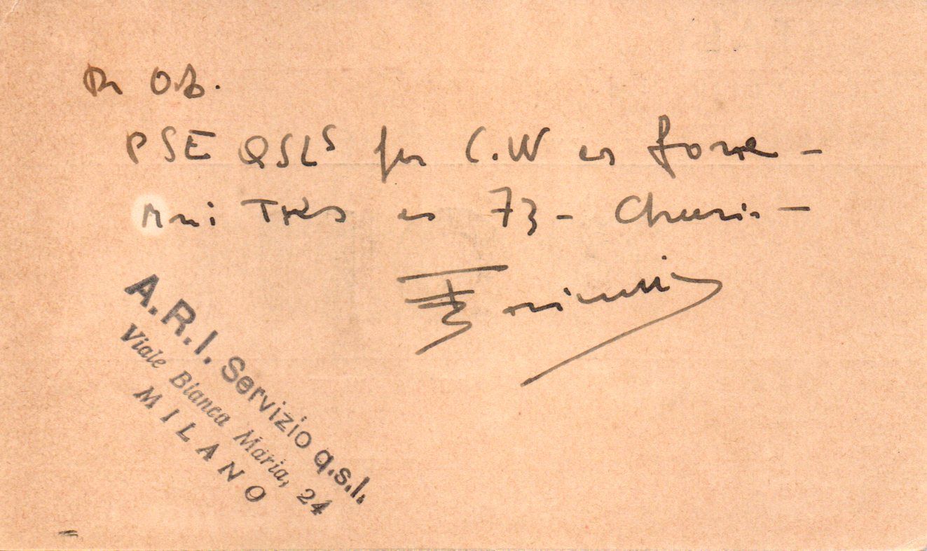 Back of QSL card I1ON