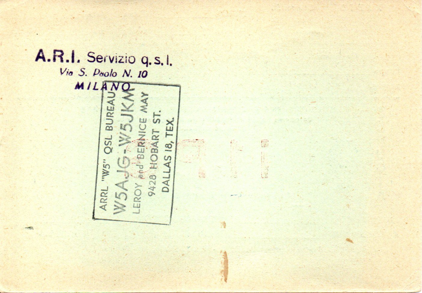 Back of QSL card I1PG