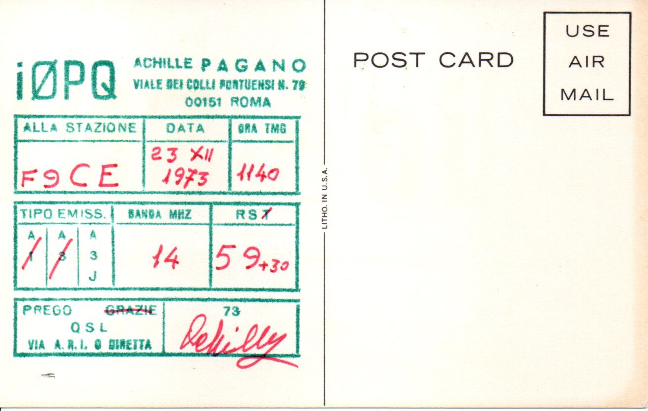 Back of QSL card I1PQ