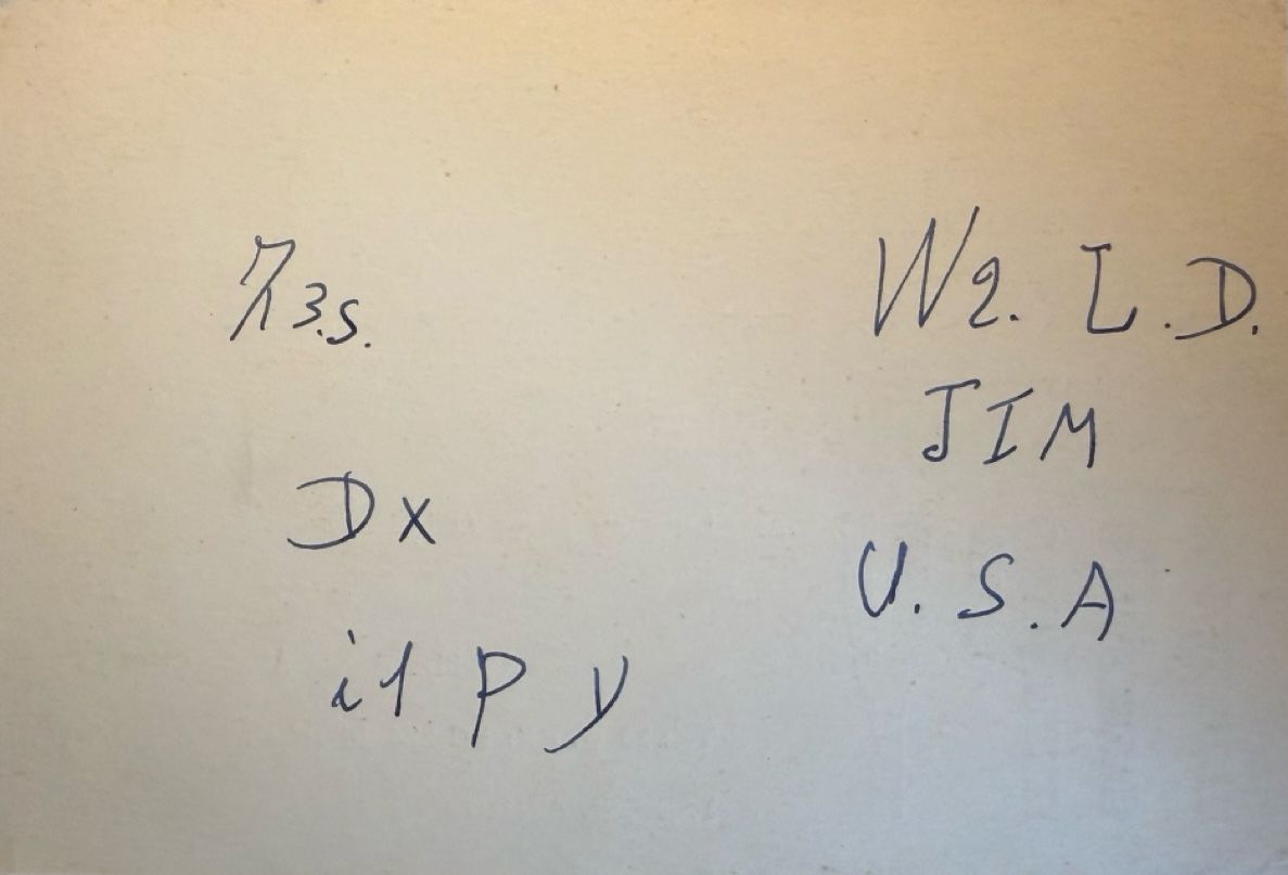 Back of QSL card I1PY