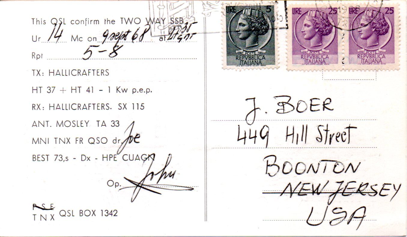 Back of QSL card I1RC