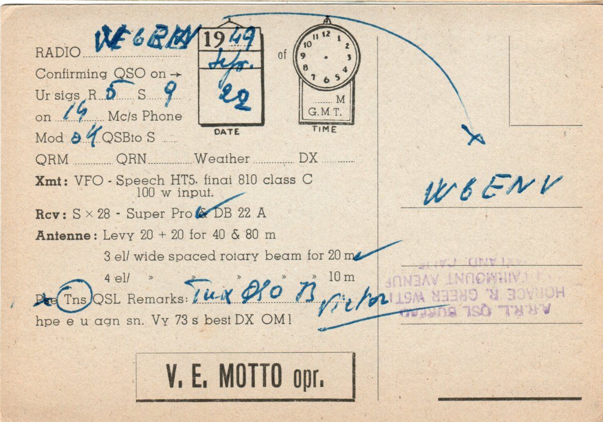 Back of QSL card I1RM