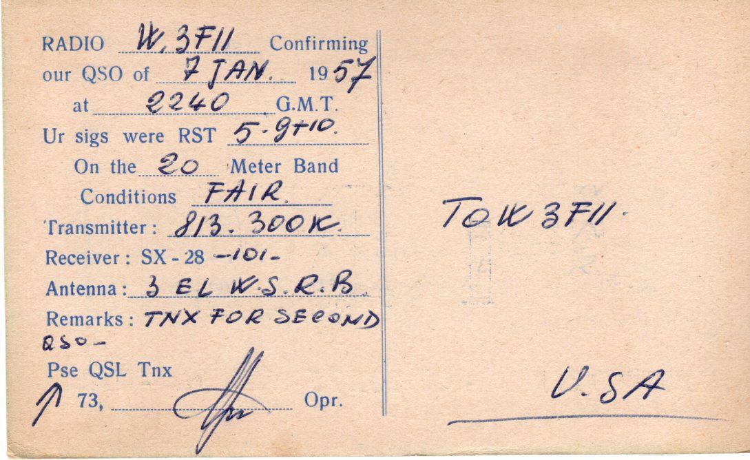 Back of QSL card I1RO