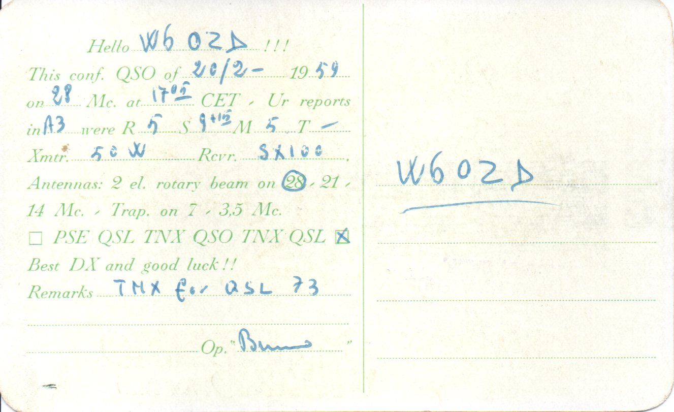 Back of QSL card I1SC