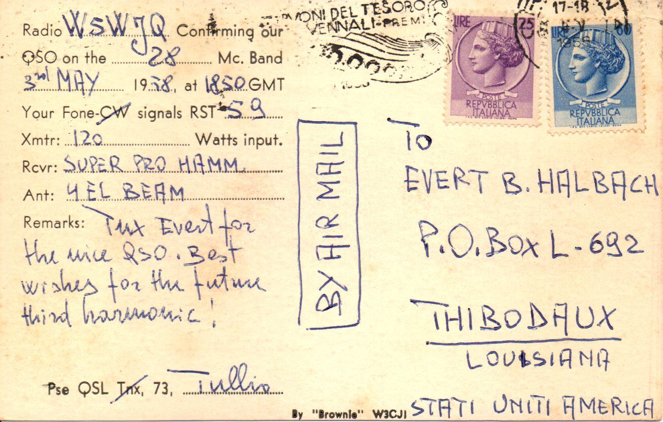 Back of QSL card I1TC