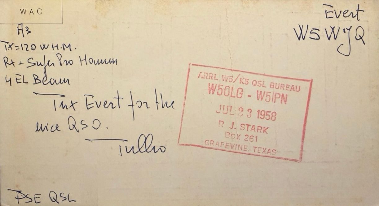 Back of QSL card I1TC