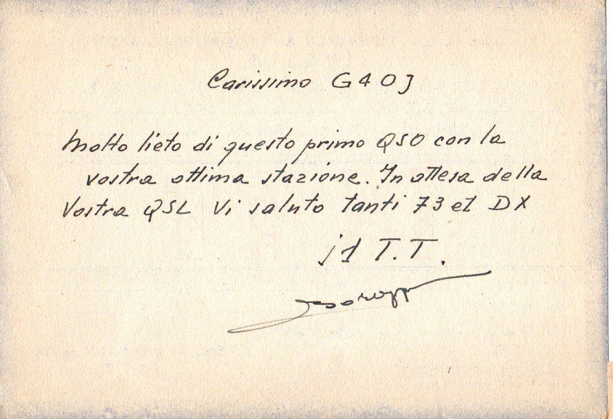 Back of QSL card I1TT