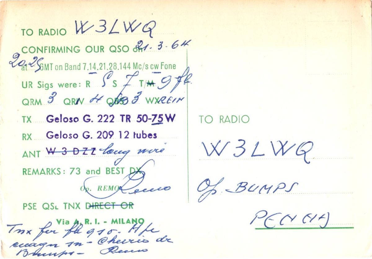 Back of QSL card I1VU