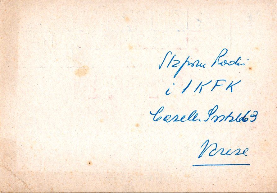 Back of QSL card I1WN