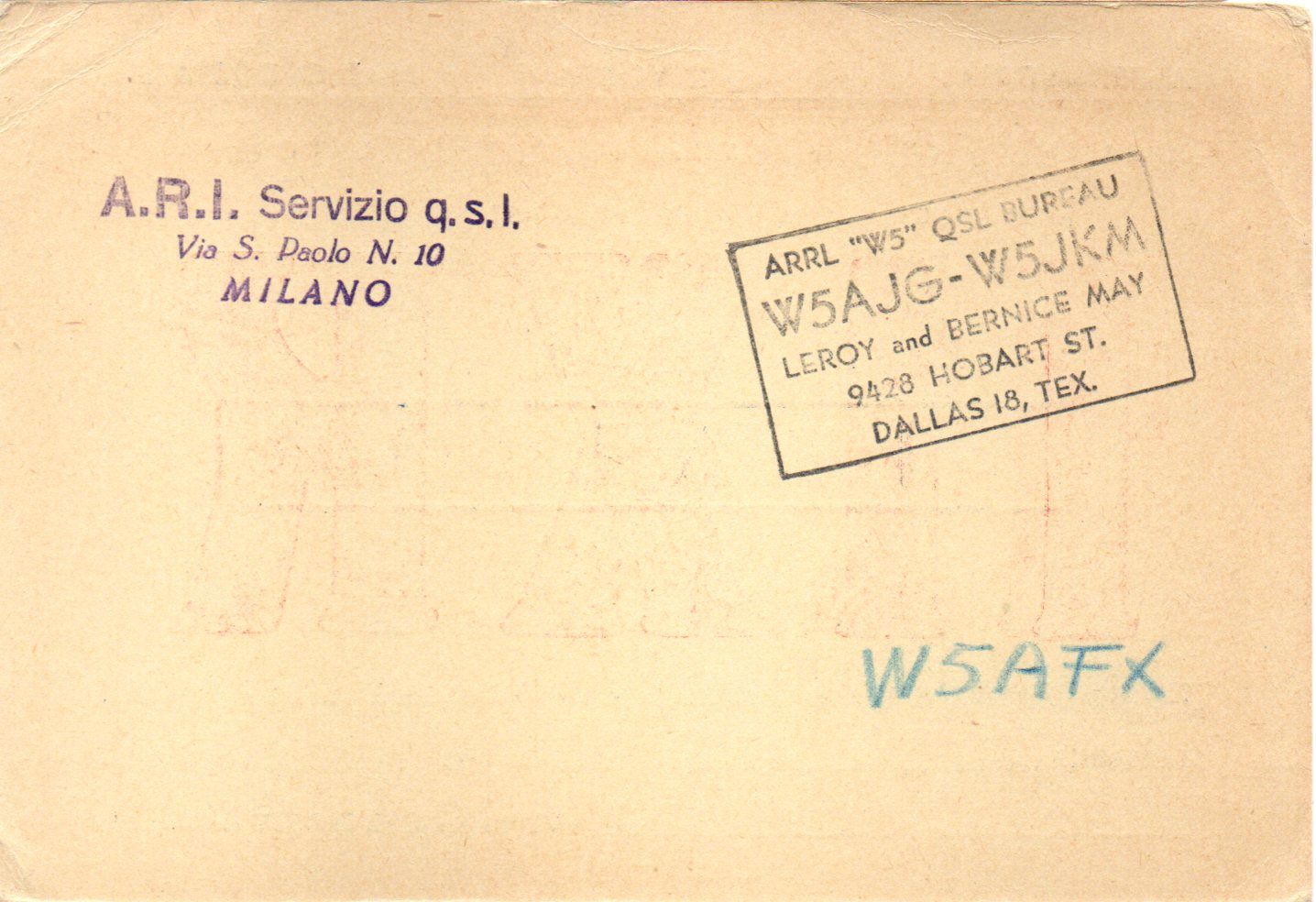 Back of QSL card I1XK