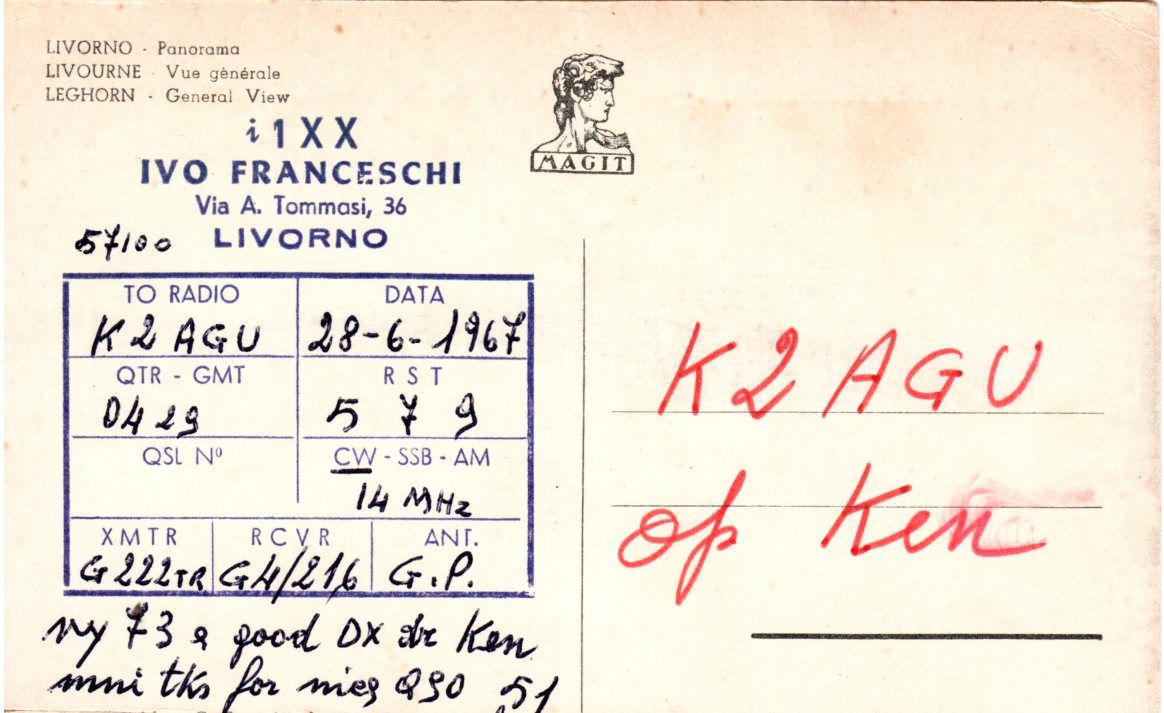 Back of QSL card I1XX