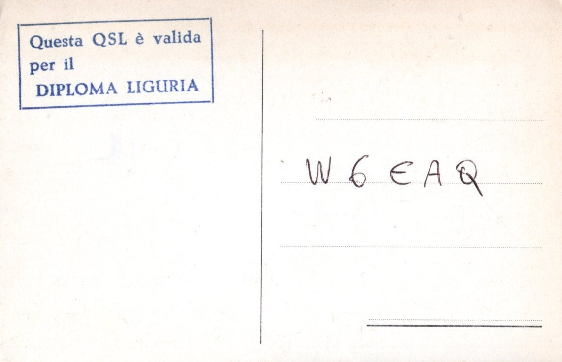 Back of QSL card I1YS