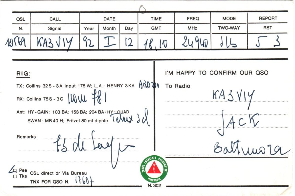Back of QSL card I2JQ