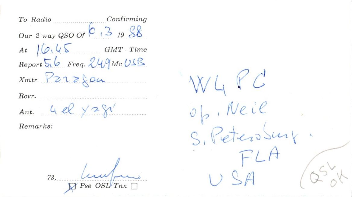 Back of QSL card I2RR